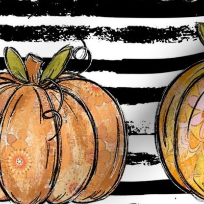 Fall Painted Pumpkins Black Distressed Stripes - laRGE SCALE