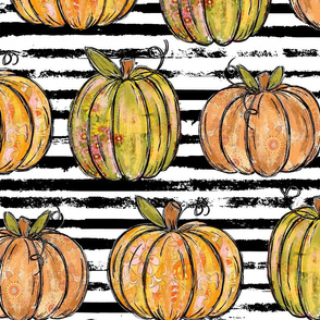 Fall Painted Pumpkins Black Distressed Stripes - laRGE SCALE