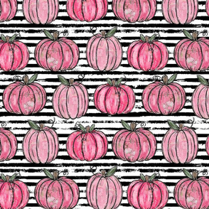 Pink Painted Pumpkins Black Distressed Stripes - medium scale