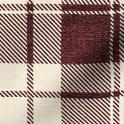 Burgundy Wine and Cream Textured Plaid - extra large scale