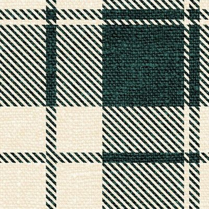 Forest Green and Cream Textured Plaid - extra large scale