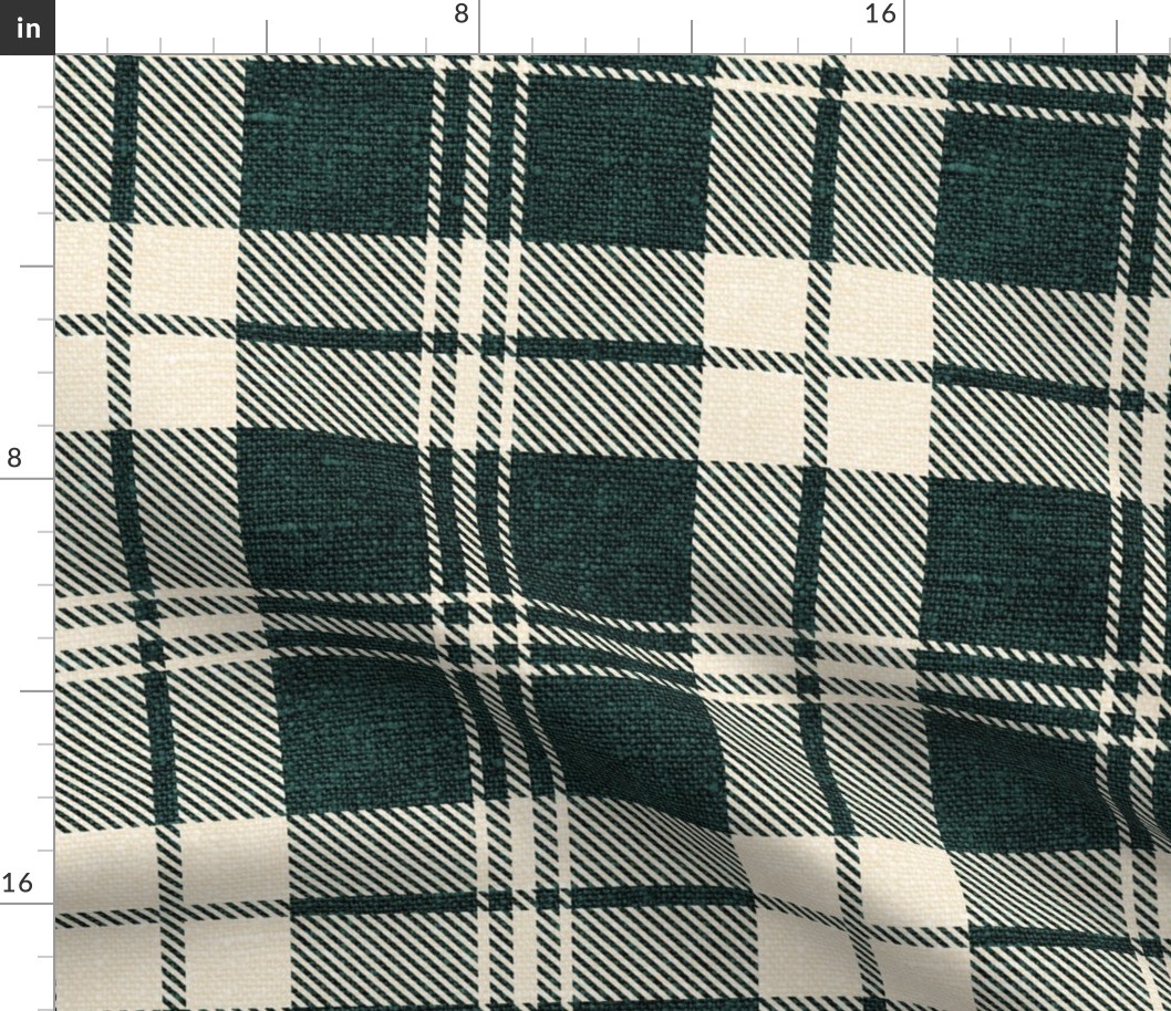 Forest Green and Cream Textured Plaid - extra large scale