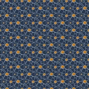 (small) Party Daisies Whimsical Navy blue and  Derert Sun with light blue Fog Outline