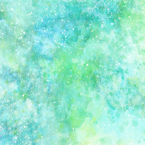 green lush galaxy watercolor, purple blue and green