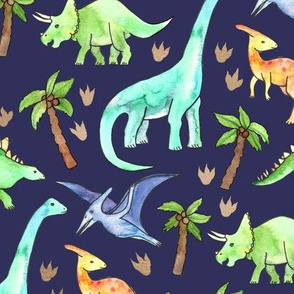Dinosaurs on Dark Blue - Large