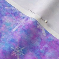 Pastel blue and purple watercolor snowflakes, winter sky