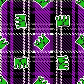 Cute punk crown on plaid background pattern.