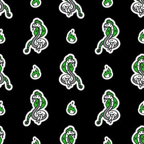  Cute punk rock cobra on black background pattern. 