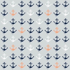 Small anchors navy blue white and orange on grey