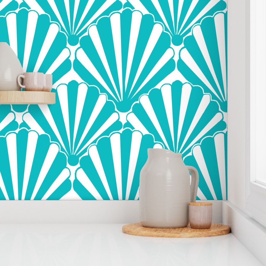 teal seashell mini print