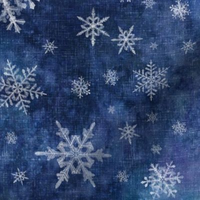 Snowflakes on dark blue with linen structure