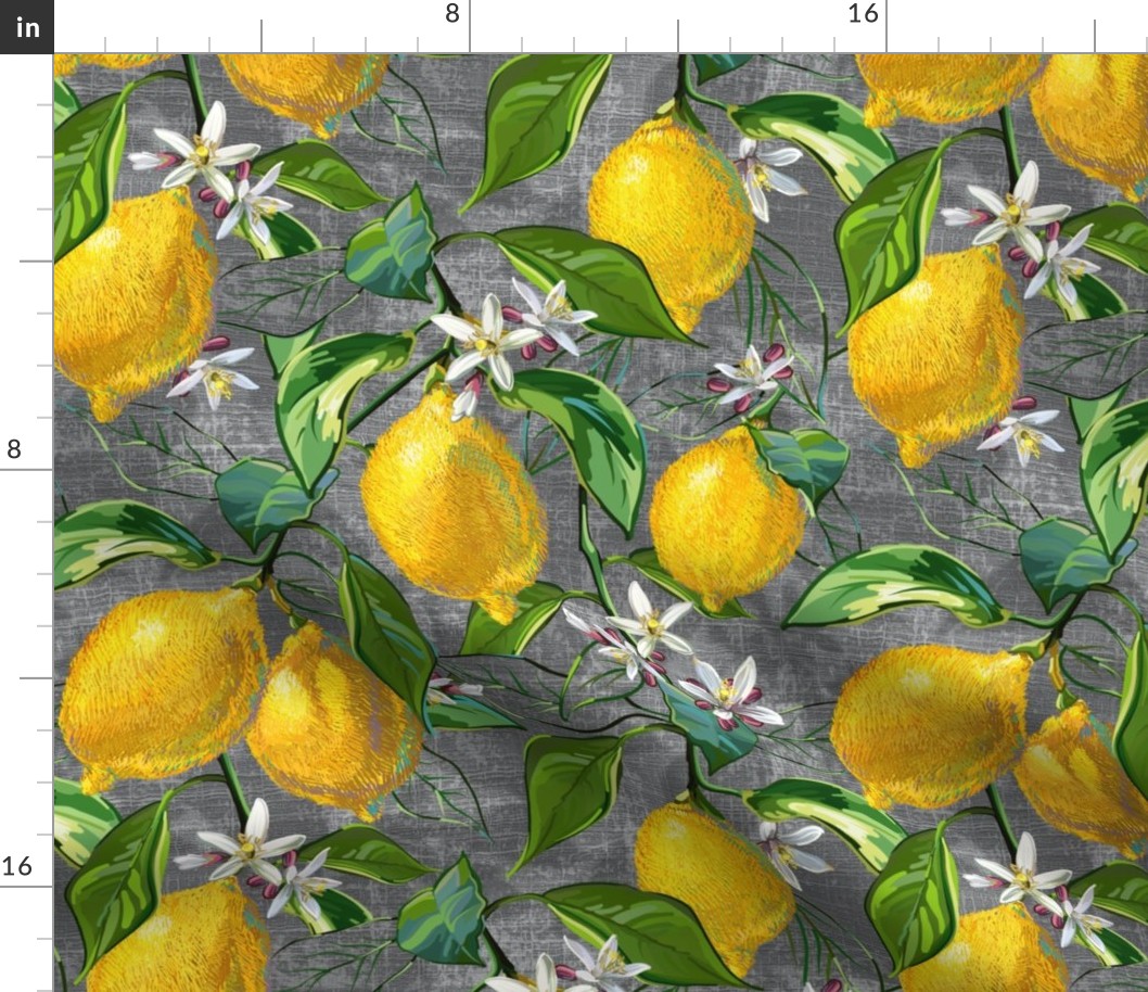Fresh Lemons | Large | Gray Faux Texture