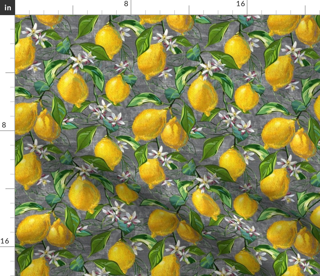 Fresh Lemons | Small | Gray Faux Texture