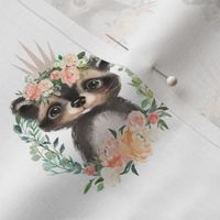 peach coral floral raccoon with crown 3"