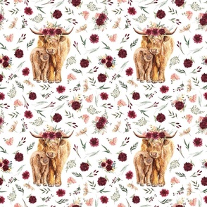9" patch maroon floral highland cow