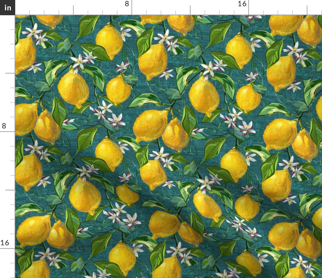 Fresh Lemons | Sm | Teal Green Faux Texture