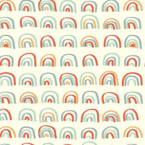 Soft colored rainbows on yellow background - large - Wallpaper
