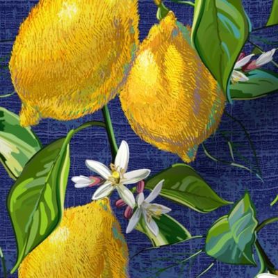 Fresh Lemons | Large | Blue Faux Texture