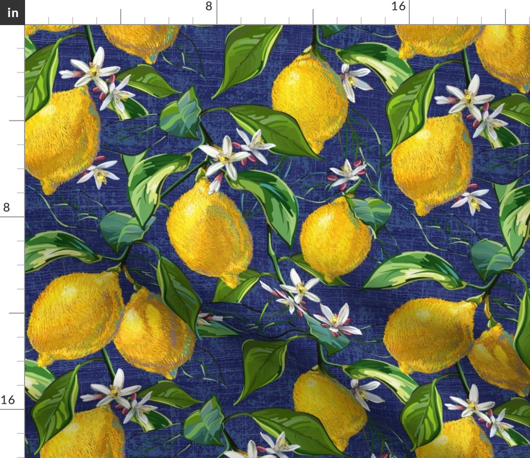 Fresh Lemons | Large | Blue Faux Texture