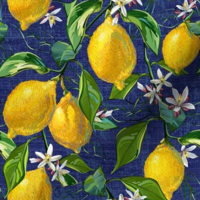 Fresh Lemons | Small | Blue Faux Texture