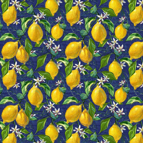 Fresh Lemons | Small | Blue Faux Texture