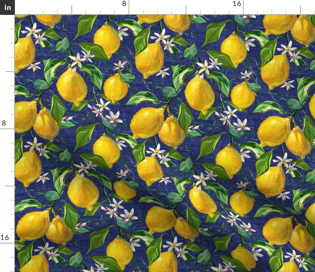 Fresh Lemons | Small | Blue Faux Texture