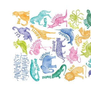 Animal Alphabet Watercolor Zoo ABCs Tea Towel 