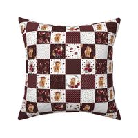 2" maroon floral highland cow cheater quilt