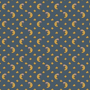 Moon & Stars in Gold on Navy Blue