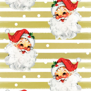 Jolly Retro Santa on Olive Stripe background - large scale