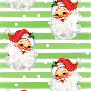 Jolly Retro Santa on Green Stripe background - large scale