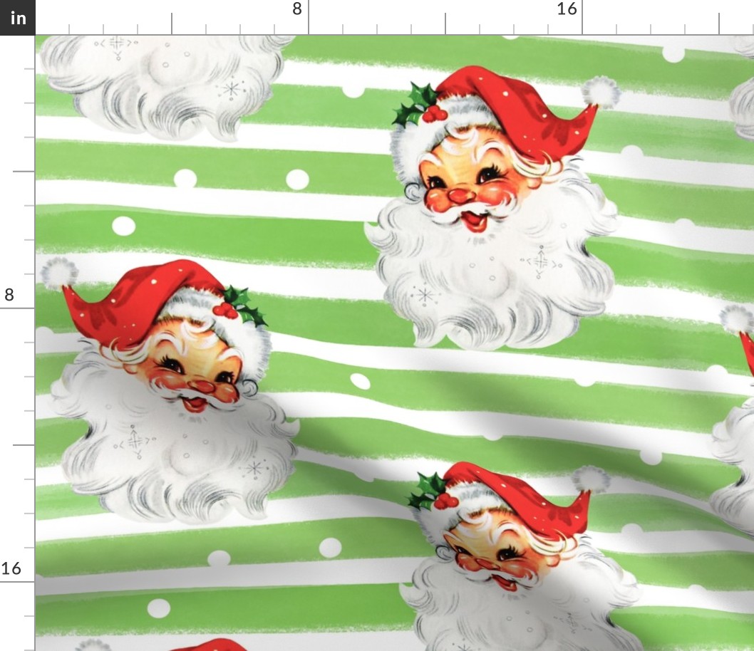 Jolly Retro Santa on Green Stripe background - large scale