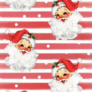 Jolly Retro Santa on Red Stripe background - large scale