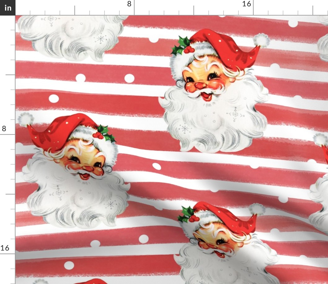 Jolly Retro Santa on Red Stripe background - large scale