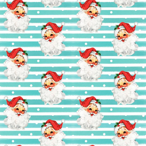 Jolly Retro Santa on Aqua Stripe background - medium scale