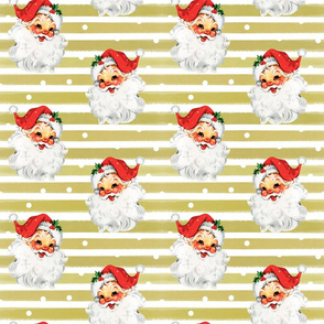 Jolly Retro Santa on Olive Stripe background - medium scale