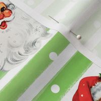 Jolly Retro Santa on Green Stripe background- medium scale