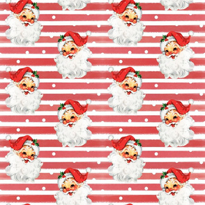 Jolly Retro Santa on Red Stripe background - medium scale