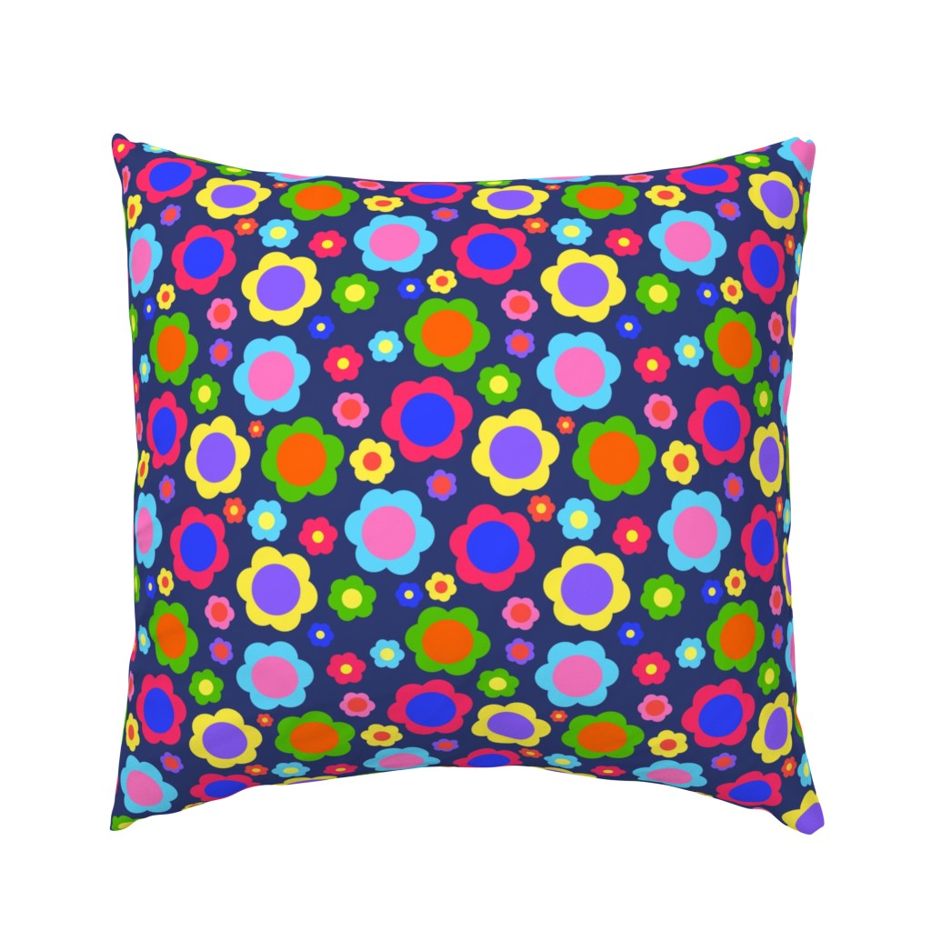 Retro Flower Power Rainbow! - classic blue, medium