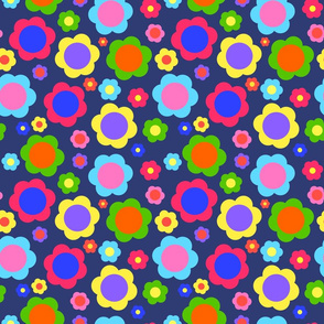 Retro Flower Power Rainbow! - classic blue, medium