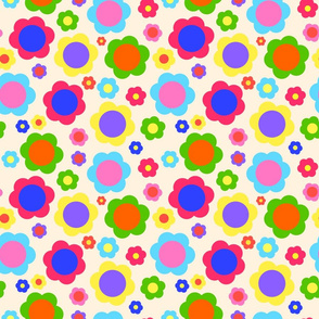 Retro Flower Power Rainbow! - cream, medium