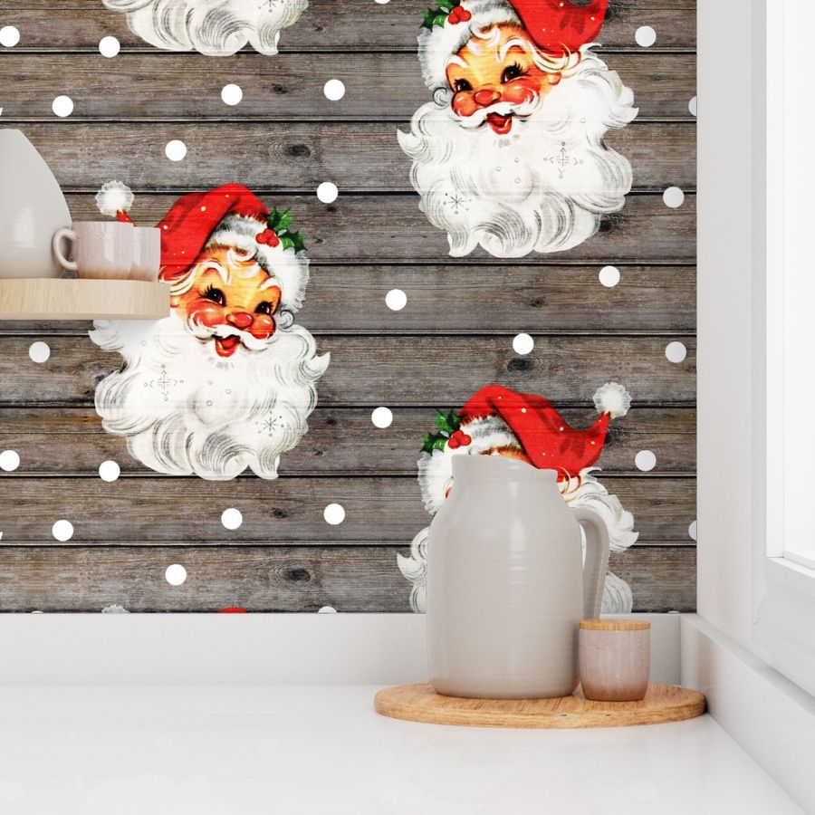 Jolly Retro Santa on Barn Wood - large scale