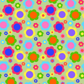 Retro Flower Power Rainbow! - mint green, medium