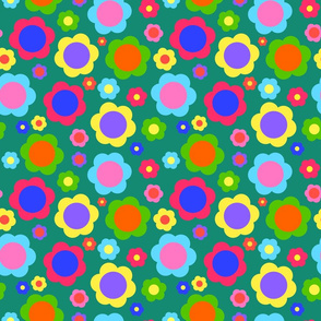 Retro Flower Power Rainbow! - teal green, medium