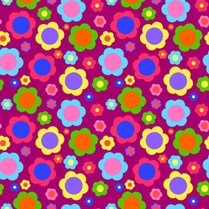 Retro Flower Power Rainbow! - boysenberry pink, medium