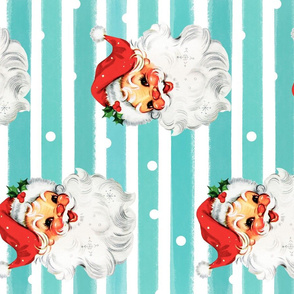 Jolly Retro Santa on Aqua Stripe background rotated - large scale