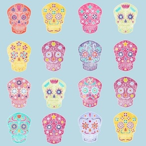 Watercolor Sugar Skulls Blue Small