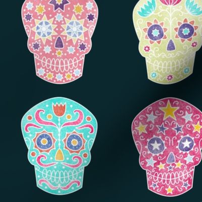 Watercolor Sugar Skulls Dark