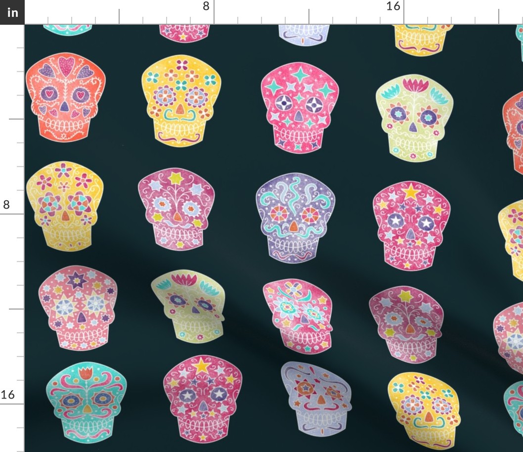 Watercolor Sugar Skulls Dark