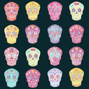 Watercolor Sugar Skulls Dark Small